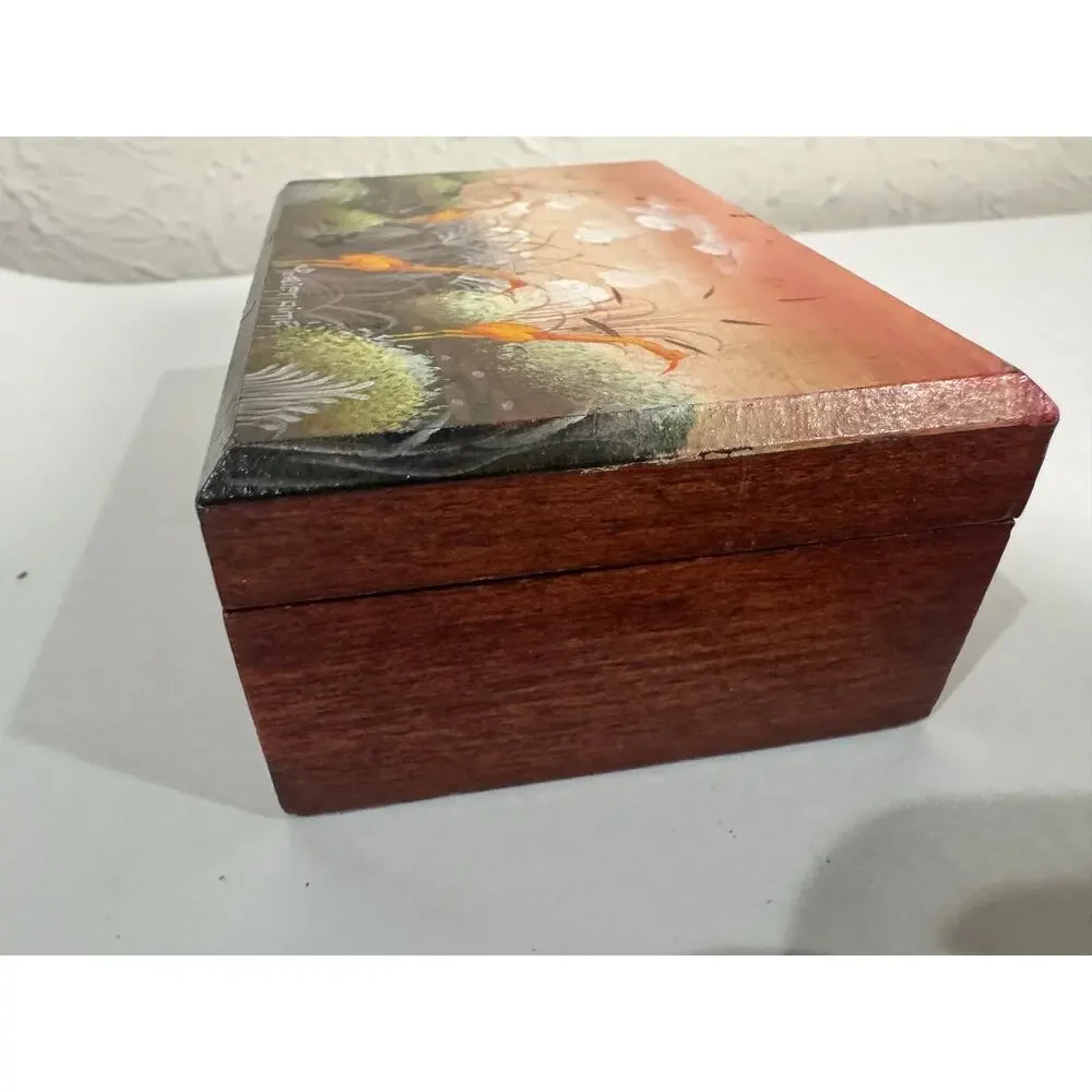 Painted Wooden Trinket Box Coastal Birds